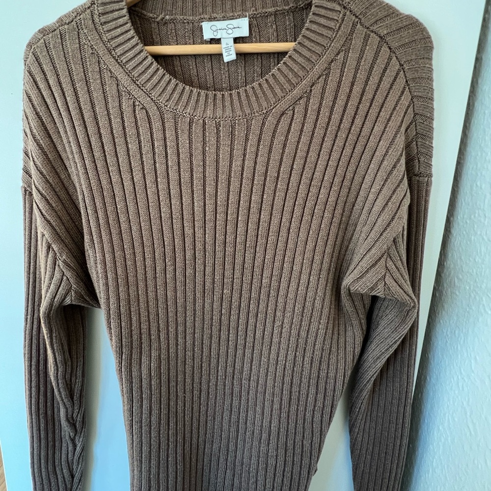 Jessica Simpson Taupe Crew Neck Sweater with Ribbed Knit